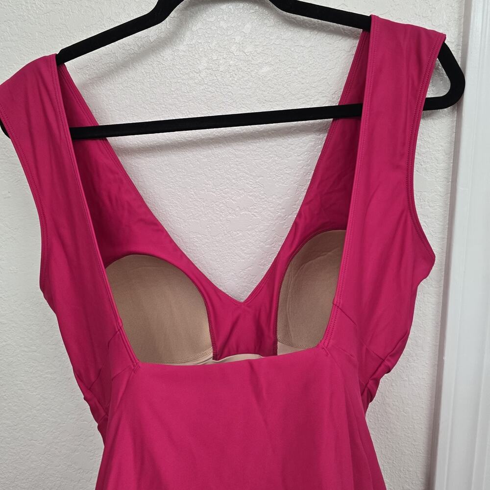 SUMMERSALT Womens One Piece Swimsuit Sz 12 Hot Pink V Neck Front Square Back - Picture 8 of 9